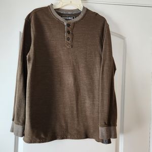 MEN'S PD&C LONG SLEEVE HENLEY OLIVE GREEN SHIRT SIZE LARGE